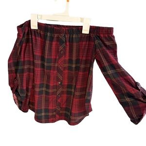 Plaid Off the Shoulder Shirt